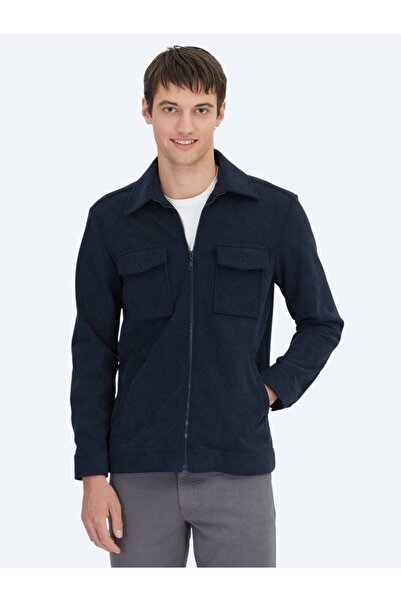 Kip Cămașă overshirt din catifea țesută, cu dungi bleumarin, cu potrivire rel...