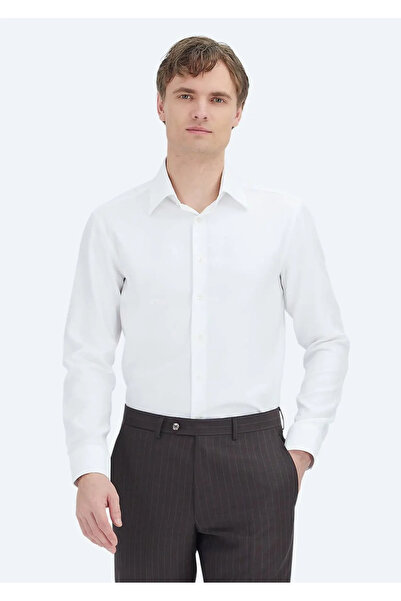 Ramsey White Patterned Regular Fit Woven Classic 100% Cotton Shirt