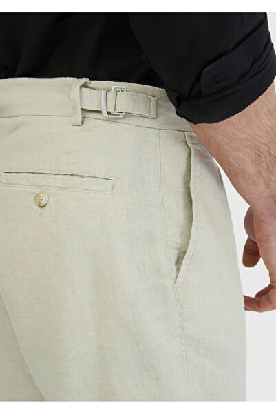 Ramsey Sand Plain Woven Carrot Fit Casual 100% Linen Bermuda