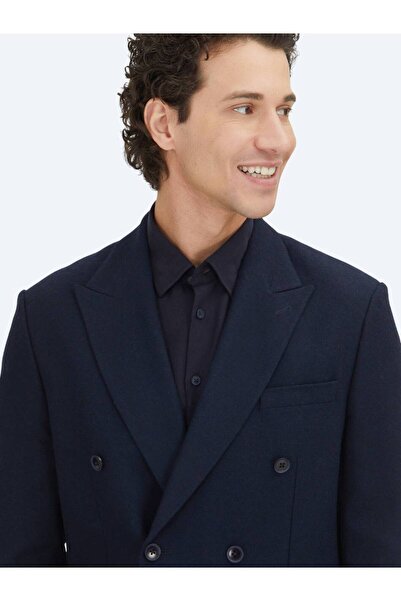 Kip Navy Blue Plain Modern Fit Wool Blend Jacket