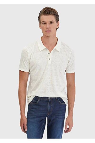 Ramsey Ecru Plain Polo Neck 100% Linen T-Shirt