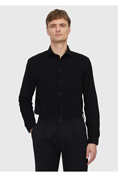 Ramsey Μαύρο πουκάμισο από βελούδο casual 100% βαμβάκι