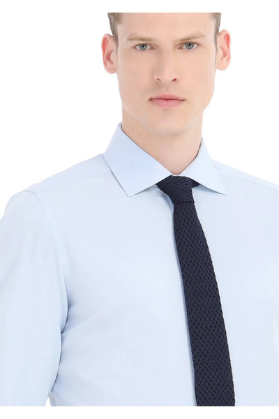 Ramsey Ανοιχτό μπλε μονόχρωμο υφαντό πουκάμισο με κλασικό βαμβακερό μείγμα