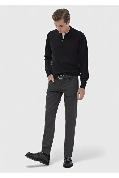 Ramsey Anthracite Plain Woven Slim Fit Casual Παντελόνι από Βαμβακερό Μείγμα