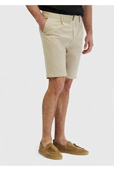 Ramsey Beige Plain Woven Regular Fit Casual Cotton Blended Bermuda