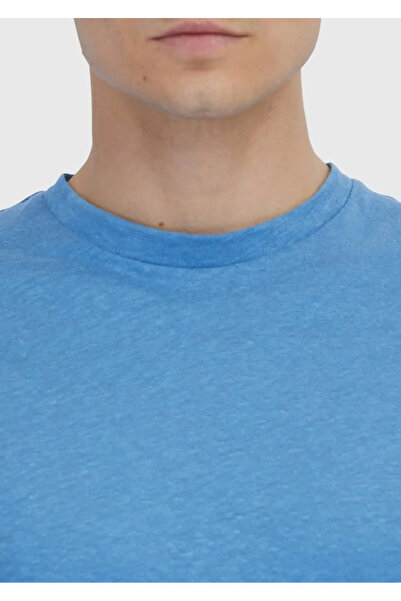 Ramsey Blue Plain Crew Neck 100% Linen T-Shirt