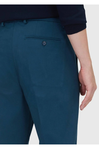Ramsey Petrol Plain Woven Regular Fit Casual Cotton Blend Trousers