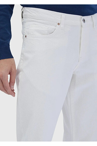Ramsey White Straight Regular Fit Denim 100% Cotton Trousers