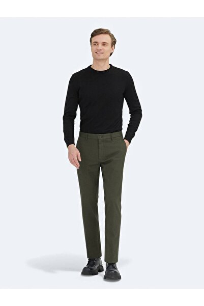 Kip Pantaloni casual din amestec de bumbac, cu țesătură dreaptă, verde deschis