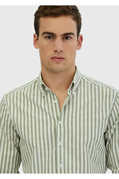 Ramsey Ανοιχτό πράσινο ριγέ πουκάμισο Casual Fit Woven Casual 100% βαμβακερό πουκάμισο