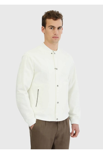 Ramsey Ecru Regular Fit Stand Collar Casual Woven Coat