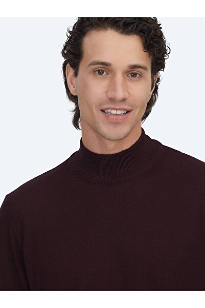 Kip Burgundy Half Turtleneck Jacquard Wool Blended Sweater