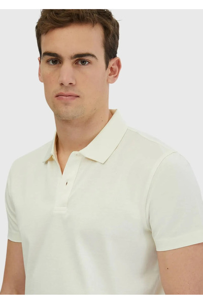 Ramsey Μπλουζάκι Ecru Plain Polo Neck 100% βαμβάκι