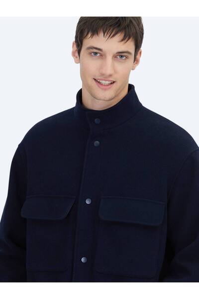 Kip Μπλε ναυτικό Comfort Fit ψηλός λαιμός Casual υφαντό παλτό