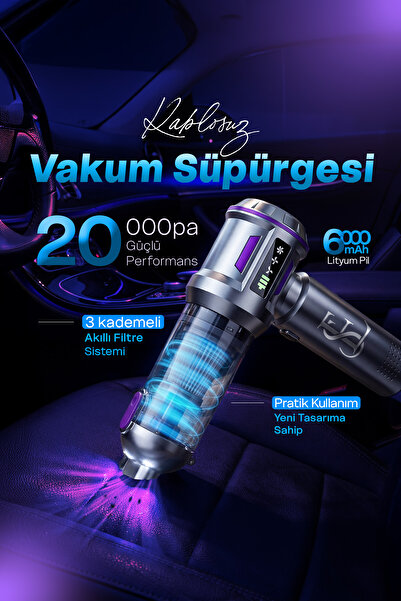 EN SİGA 20000PA Kablosuz Taşınabilir Şarjlı Süpürge Araç - Ofis - Ev Süpürgesi