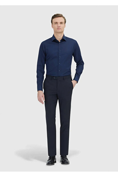 Ramsey Πουκάμισο Navy Blue Plain Regular Fit Woven Classic 100% βαμβάκι