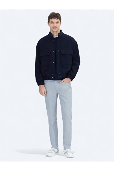 Kip Μπλε ναυτικό Comfort Fit ψηλός λαιμός Casual υφαντό παλτό