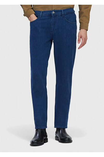 Ramsey Blue Straight Slim Fit Denim Cotton Blended Trousers