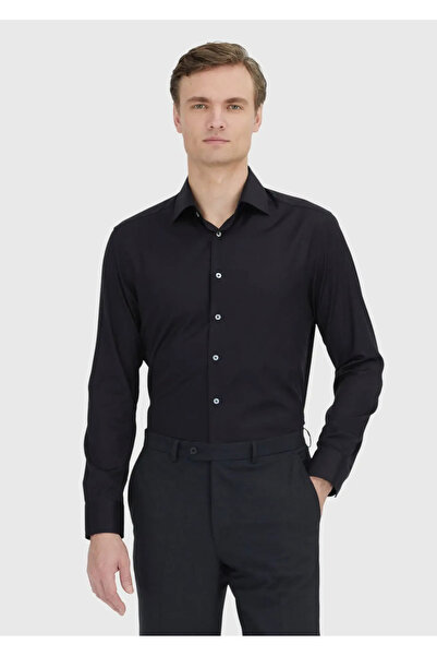 Ramsey Μαύρο πουκάμισο κλασικό 100% βαμβάκι με κανονική εφαρμογή