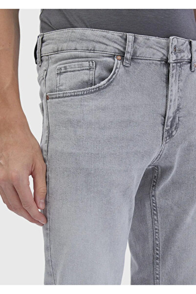 Ramsey Gray Straight Slim Fit Denim Cotton Blended Trousers