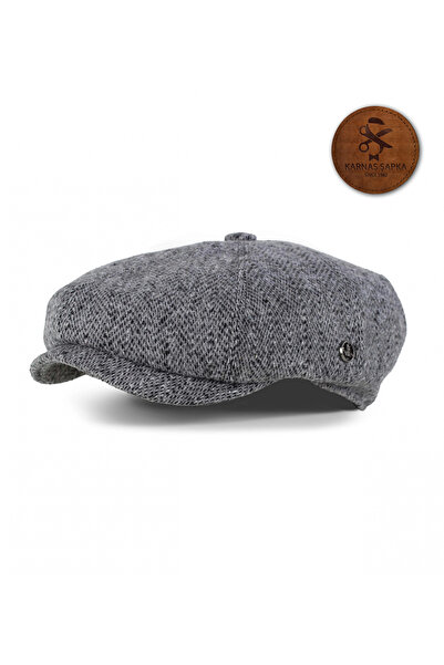 KARNAS ŞAPKA قبعة رجالية من القماش الشتوي المزخرف بظهر السمكة الرمادية (بطانة مقاومة للعرق)