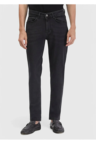 Ramsey Anthracite Straight Slim Fit Denim Cotton Blended Trousers