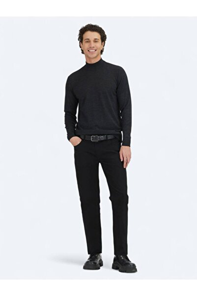 Kip Πουλόβερ από μάλλινο πλεκτό ανθρακί με μισό ζιβάγκο ζακάρ