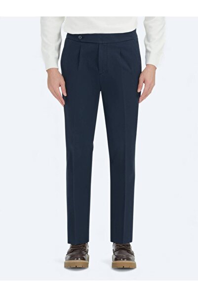 Kip Pantaloni casual din amestec de bumbac țesut albastru bleumarin