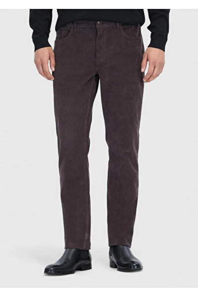 Ramsey Παντελόνι από βελούδο casual βαμβακερό μείγμα Plum Plain Woven εφαρμοστό