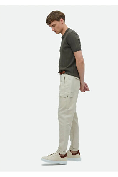 Ramsey Μπεζ βαμβακερό παντελόνι σε καρότο