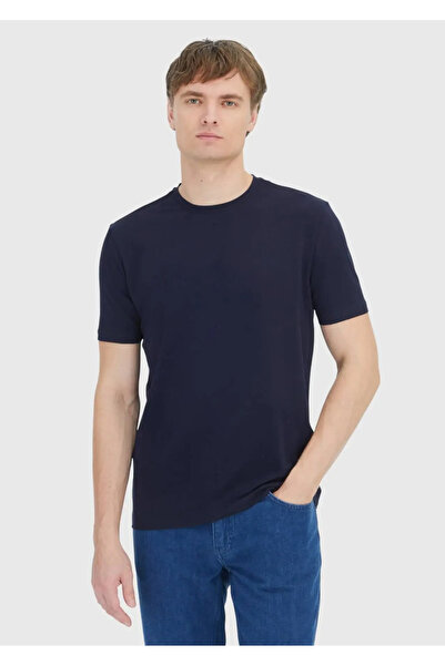 Ramsey Navy Plain Crew Neck Cotton Blended T-Shirt
