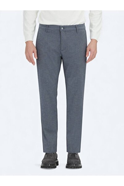 Kip Pantaloni casual din amestec de bumbac, cu țesătură simplă, albastru bleumarin