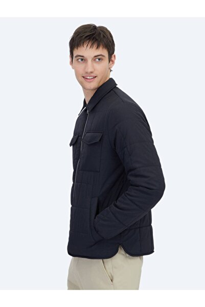 Kip Black Regular Fit Peter Pan collar Casual Woven Coat