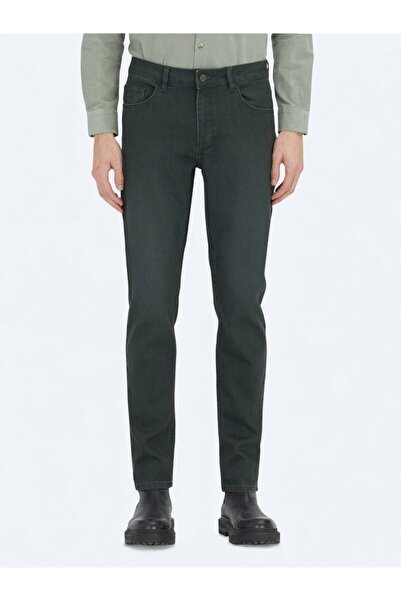 Kip Khaki Slim Fit Denim Cotton Blended Trousers