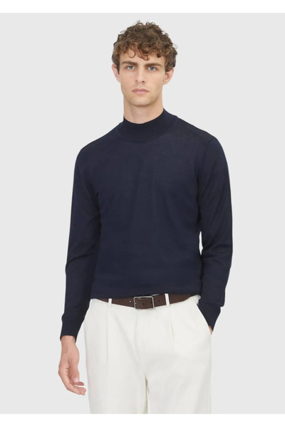 Ramsey Pulover de tricotaj din amestec de lână cu guler Bato bleumarin
