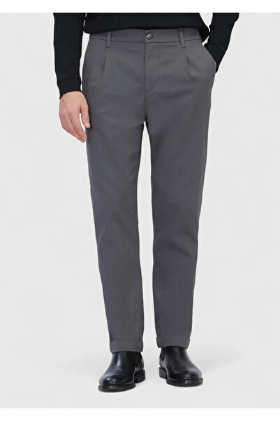 Ramsey Γκρι ίσιο υφαντό παντελόνι Jogging Fit Casual από βαμβακερό μείγμα