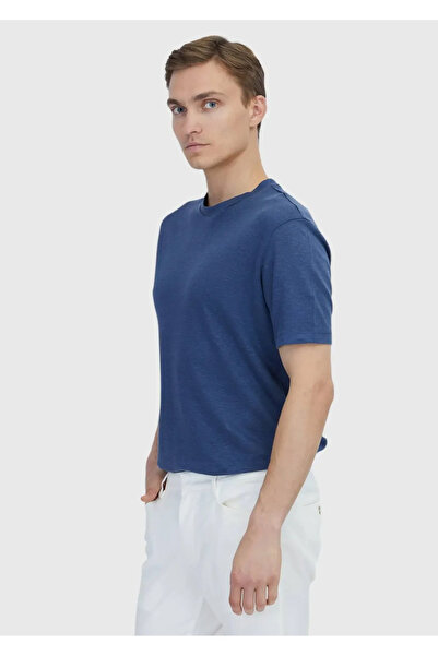 Ramsey Μπλουζάκι Indigo Plain Crew Neck 100% λινό