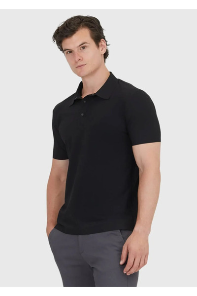 Ramsey Black Plain Polo Neck T-Shirt