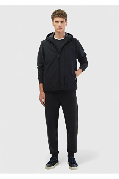 Ramsey Navy Blue Regular Fit Hooded Casual Woven Sports Vest