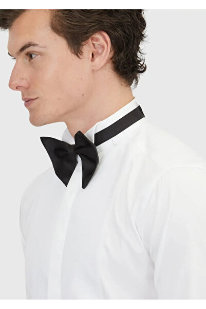 Ramsey White Plain Slim Fit Double Cuff Turtle Collar Tuxedo Shirt