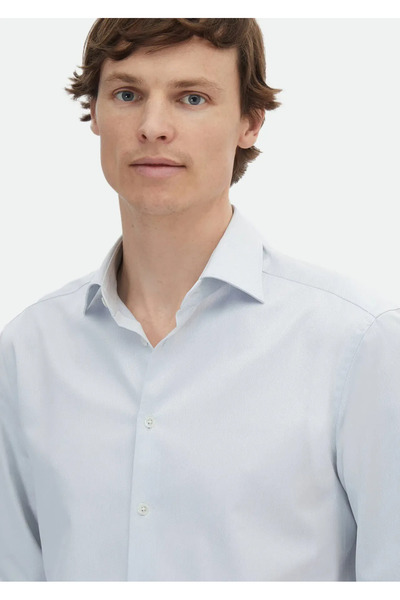 Ramsey Ανοιχτό γκρι ριγέ πουκάμισο κλασικής εφαρμογής από 100% βαμβάκι