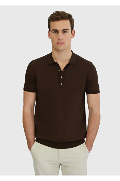 Ramsey Коричневий поло з прямим коміром, трикотаж