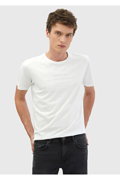 Ramsey Μπλουζάκι με λευκή στάμπα με λαιμόκοψη 100% βαμβάκι