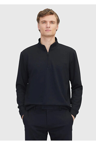 Ramsey Black Stand Collar Plain Sweatshirt