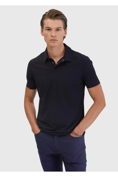 Ramsey Navy Plain Polo Neck T-Shirt