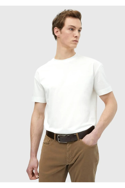 Ramsey Beyaz Düz Bisiklet Yaka %100 Pamuk T-Shirt