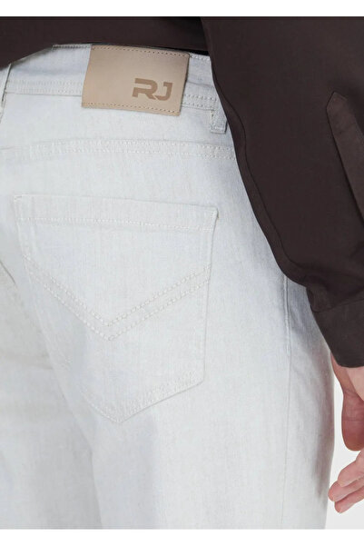 Ramsey Ecru Straight Slim Fit Denim Cotton Blended Trousers