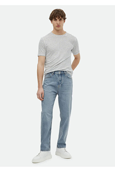 Ramsey Μπλουζάκι με λαιμόκοψη Indigo ριγέ 100% λινό