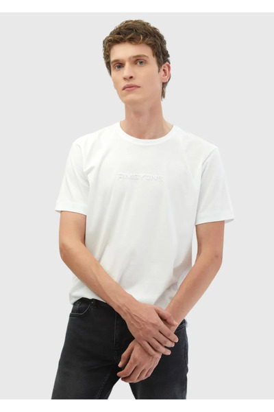 Ramsey Μπλουζάκι με λευκή στάμπα με λαιμόκοψη 100% βαμβάκι