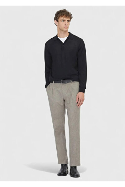 Ramsey Πλεκτό πουλόβερ μαύρο γιακά Polo με απλό πλέγμα μαλλί